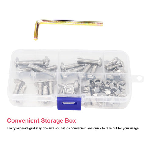 cSeao 50pcs M6 Flanged Button Head Socket Cap Screws Hex Nuts Kit - M6 x 10mm/15mm/20mm/25mm/30mm, 304 Stainless Steel