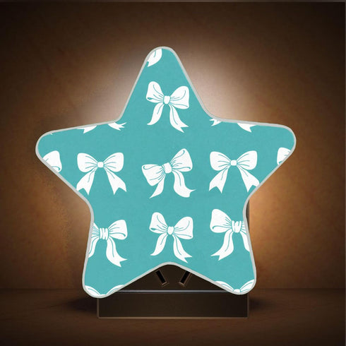 Burbuja 0.2W Bows on Teal LED Night Light Plug into Wall Star-Shaped Nightlight Dusk to Dawn Auto Sensor for Bedroom