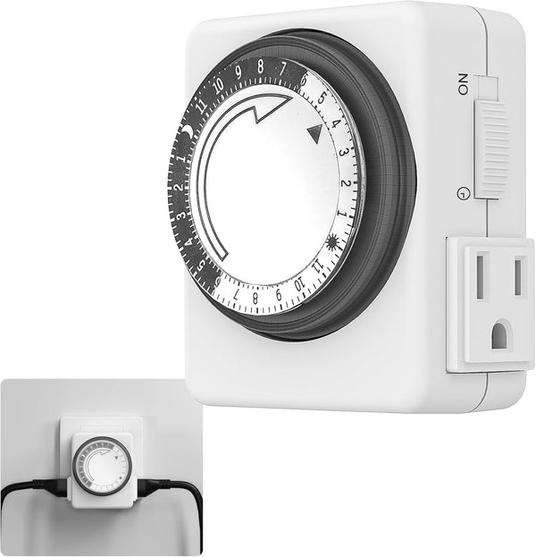 HBN Indoor Timers for Lamps, 24 Hour Plug-in Mechanical Timer, Dual Outlets, 15 Minute Intervals, Heavy Duty Daily