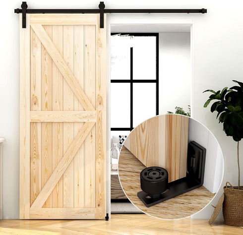 Sliding Barn Door Floor Guide Wall Mount Hardware with Adjustable Stay Rollers, Smooth Wheels, Black 2 Pack