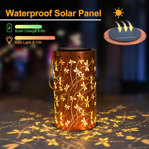 YISITEONE Dragonfly Outdoor Solar Lanterns, Garden Waterproof Metal Hanging Decor Lights for Patio Yard Pathway Lawn