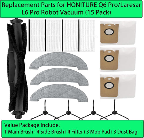 Replacement Spare Parts for Airrobo T10+/Ultenic T10/HONITURE Q6 Pro/Laresar L6 Pro Robot Vacuum Accessories 1Brush