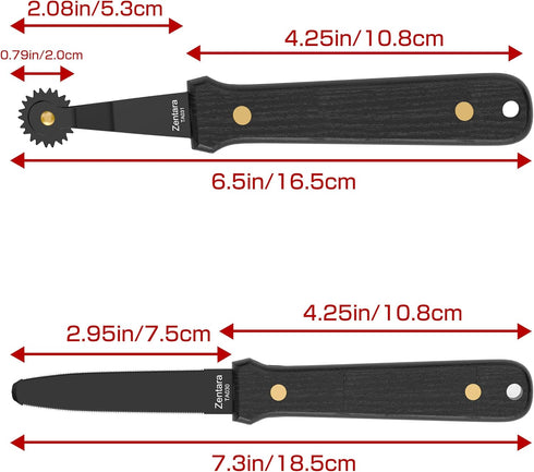 Zentara 2-Piece Set Cardboard Tool Full-Tang Stainless Steel Cutting Knife & Creasing Wheel with Carbonized Wood