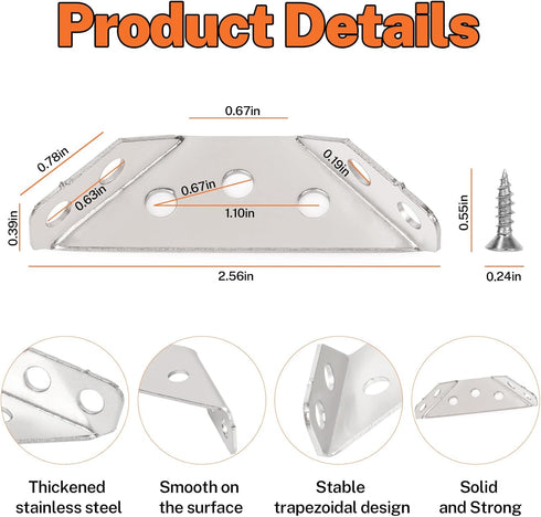 2026 Bed-24 Packs Upgraded Universal Stainless Steel Furniture Corner Connector with Screws Angle Fasten Connector