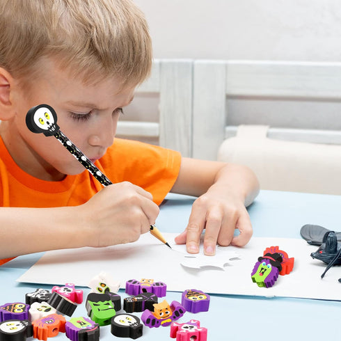 Halloween Erasers Bulk Supplies, Cute Ghost Pumpkin Skull Erasers, Multi Color Pencil Rubber Erasers for Kids