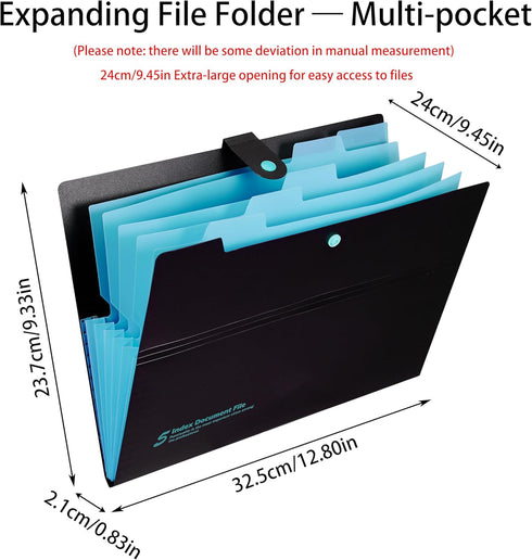 FANWU 8 Packs Expanding Files - 6 Pockets Accordion Document Organizer, A4 Size with Snap Button Closure