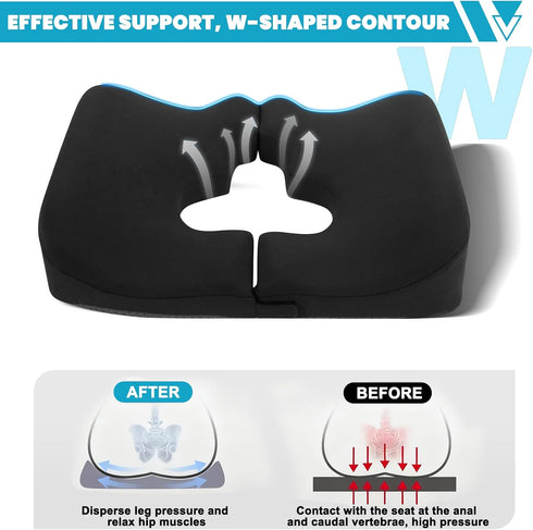 FOUXTEL 4.5" Tailbone 100% Tailbone Donut Pillow for Pain, Memory Foam Bedsore Pressure Relief Pillow, Thick Anti