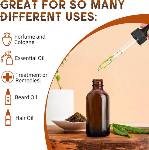 24 Pack Amber Glass Dropper Bottle, 2 oz/60 ml with Dropper, Leak Proof Travel Dispenser for Essential Oils