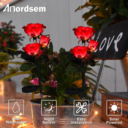 Anordsem Rose Lights Solar Powered for Women: Garden Light Waterproof for Yard Decorations Outdoor - Flower Lamp