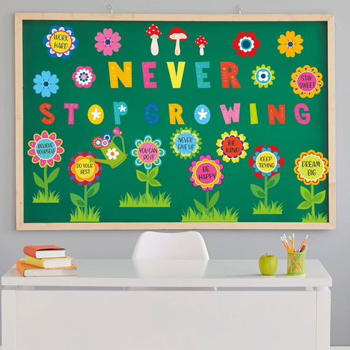 Funrous 90 Pcs Positive Bulletin Board Set, Summer Spring Classroom Theme Decor with Flower Cutouts
