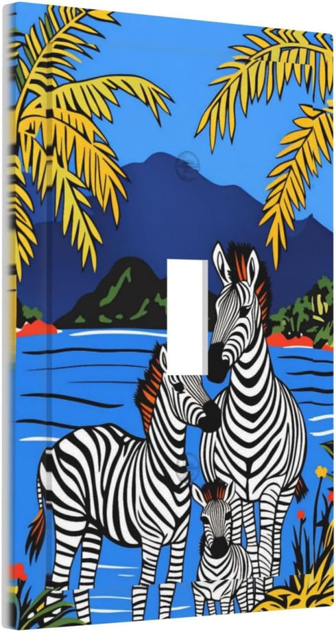 Sturin 1 3X5 Tropical Zebra and Mountain Wall Plate Light Switch Cover Gang Single Toggle Toggle Switch Art Plates