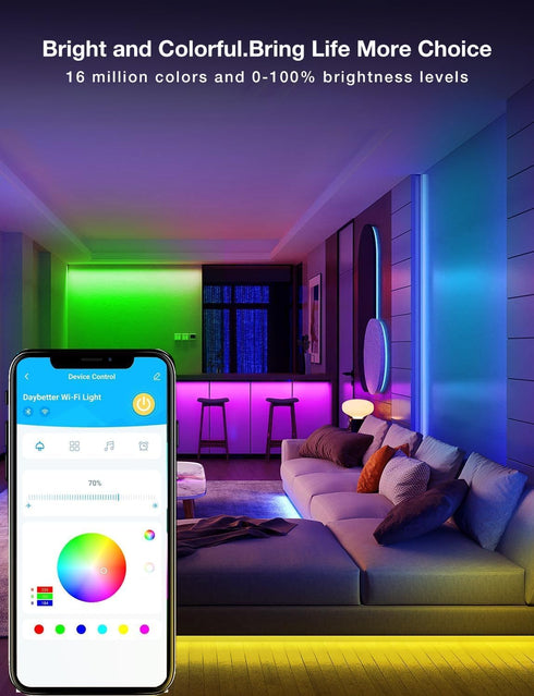 100ft 50ft*2 DAYBETTER Smart WiFi Led Lights - Led Strip Lights Work with Alexa and Google Assistant RGB Strip Lighting