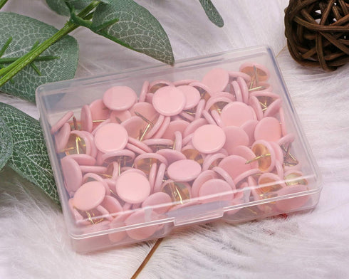Tupalizy 120PCS Flat Plastic Round Head Map Thumb Tacks, Push Pins with Steel for Hanging Art, DIY Craft (Light Pink)