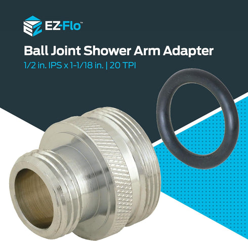 1/2 Inch 1-1/8 Inch 20-Thread, 15060 EZ-FLO IPS x Ball Joint Shower Arm Adapter, Convert Pfister to fit standard shower