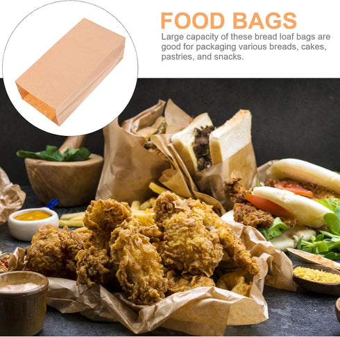 MOKKHNB 100pcs 18x9x5.5cm Kraft Paper Bread Bags with Flat Bottom Greaseproof Disposable Bakery Storage Bags