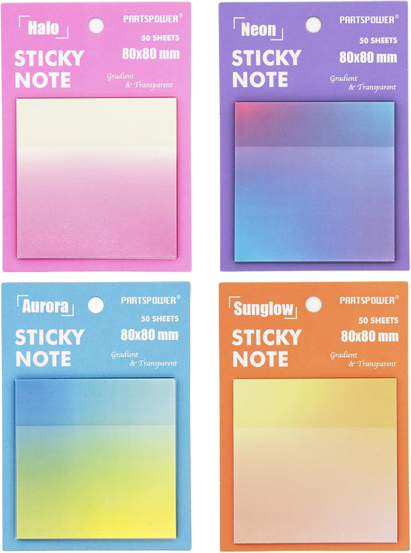 Gradient Transparent Sticky Notes, 8x8 cm See Through for Annotating, 50 Sheets/Pad, 4 Pads