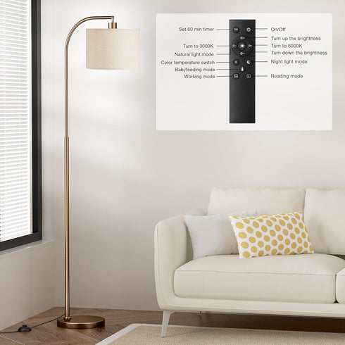 Dimmable Bulb, Ambimall Arc Floor Lamp with Remote and Stepless Colors Temperature & Brightness Adjustable, Floor Lamps