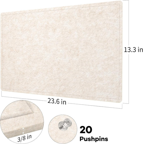 Large Bulletin Board, 24 x 18 inches Felt Decorative Pin Board, Cork Board Alternative with 20 Pushpins - Oatmeal