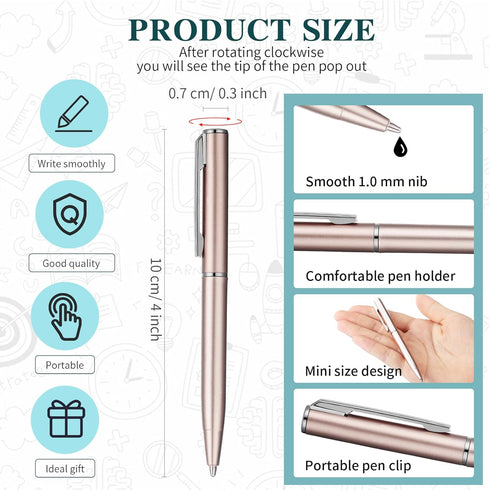 Teling 72 Pcs Small Ballpoint Pen Mini Pens Bulk 4 Inch Short Small Pens Tiny Pen Ink Ballpoint Pens for Notebook Pockets Signature Notepads School Office(Rose Gold, Silver) by Teling