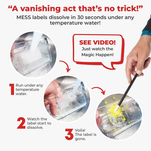 MESS Dissolvable Food Labels, Blank, 1x2, 500/Roll, Dissolves in 30 Seconds or Less, Removable Pantry, Meal Prep & Food