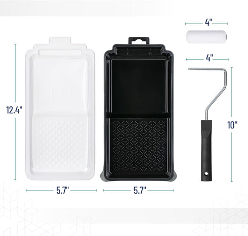 4 Inch Set, 8 1x 1x 1x 5X Bates- Foam Paint Roller pcs, Small Paint Roller Kit, Black Plastic Paint Tray, Tray Liner