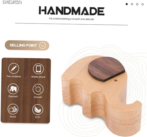 STOBOK Cute Wooden Animal Cell Phone Holder, Elephant Smartphone Stand, Office Desk Organizer