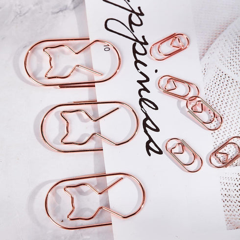 Cat Paper Clips, Jumbo Rose Gold 2 Inch Decorative Fat, 50pcs Non Skid Smooth Finish for Cat Lovers