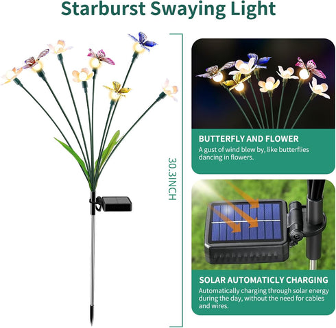 FENSAN Lights,4packs-32LED IP65 Solar Garden Outdoor Solar Powered Decor for Yard, Patio, Pathway, Waterproof Butterfly