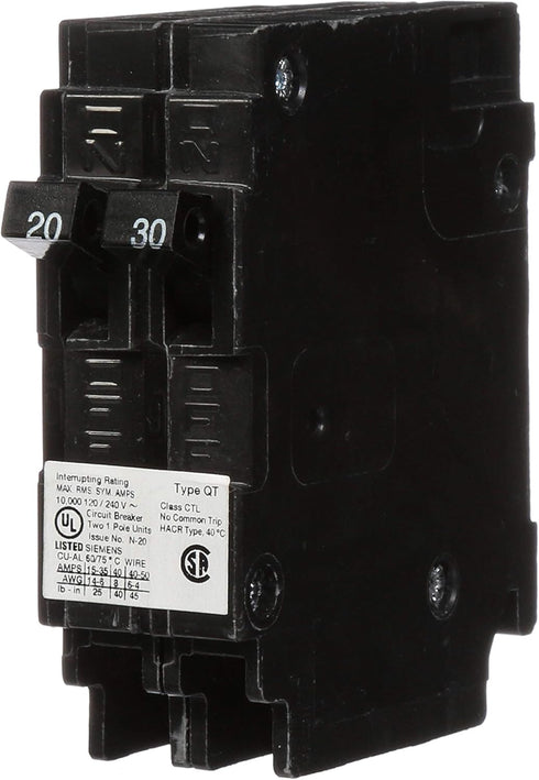 Siemens Q2030 One 20-Amp and One 30-Amp Single Pole 120V Circuit Breaker
