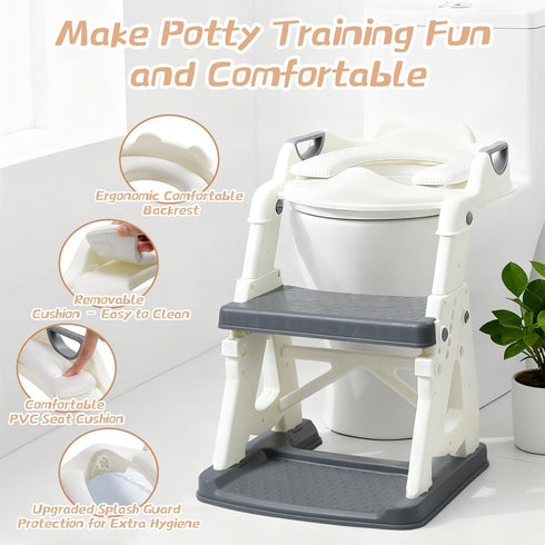 Daneried Toddlers,2 1 Potty Training Toilet Seat for in Toddler Toilet Seat with Steps, Grey Adjustable Toddler Seat