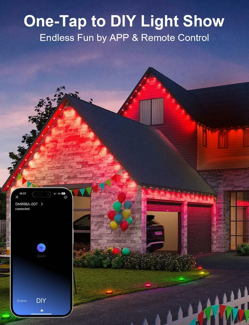 100ft 16 IP67 Nexillumi Permanent Outdoor Lights for House, Smart RGB LED Lights Outside with Million DIY Colors