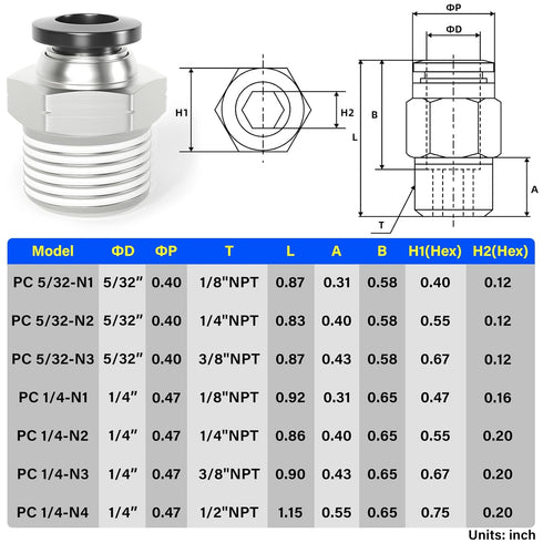 TAILONZ PNEUMATIC Male Straight 1/4 Inch Tube OD x 1/2 Inch NPT Thread Push to Connect Fittings PC-1/4-N4 (Pack of 10)