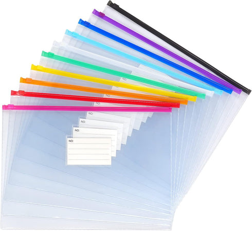 Tamaki 10 Pack Plastic Envelope Poly Zip Envelopes, A4 Size, Letter Size, for School Office Supplies, 10 Color (13x9.5)