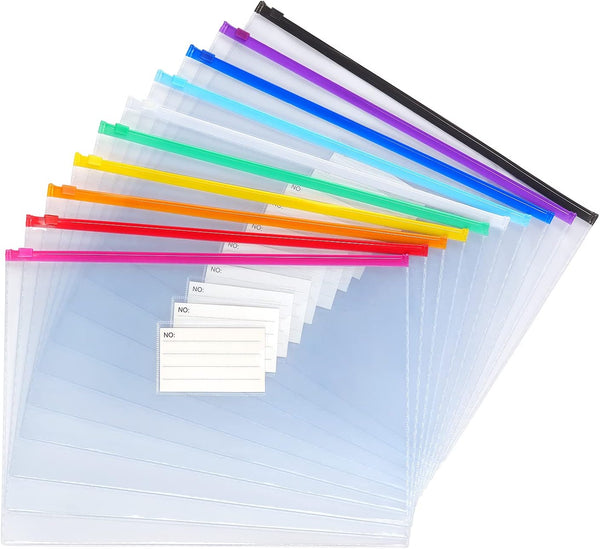 Tamaki 10 Pack Plastic Envelope Poly Zip Envelopes, A4 Size, Letter Size, for School Office Supplies, 10 Color (13x9.5)