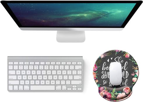 She Believed She Could So She Did Mouse Pad, Watercolor Floral with Wrist Support for Computer