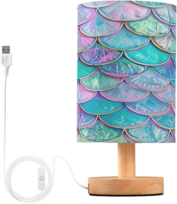 ALAZA Iridescent Mermaid Scales Table Lamp for Bedroom USB Port Bedside Lamp