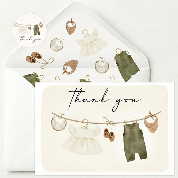 Loyoot 50 Pack Neutral Baby Shower Thank You Cards with Envelopes Stickers, Blank