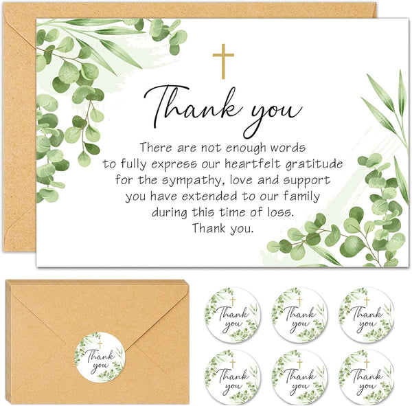50Pcs Funeral Sympathy Thank You Cards with Envelopes and Matching Seal Stickers,
