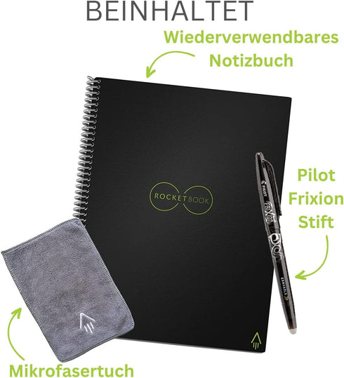 Rocketbook Core Reusable Spiral Notebook - Executive Size 6x8.8, Black, Dotted Pages, App-Connected, Durable Cover