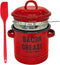 Enamel Grease Container for Bacon and Cooking Oil, with Strainer and Spatula,