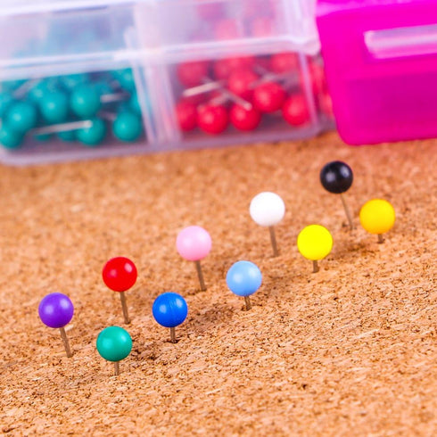Yalis Push Pins 600-count Map Tacks Marking Pins, 1/8-Inch Plastic Beads Head, 10 Assorted Colors