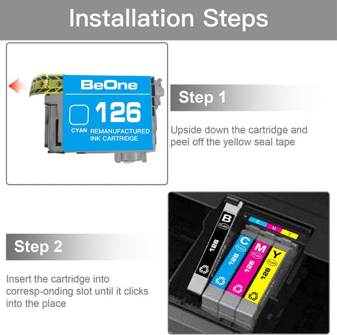 BeOne Remanufactured Ink Cartridges Replacement for Epson T126 126 for Workforce 60 435 520 545 630 633 635 645 840 845