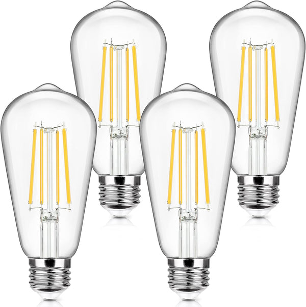 4-Pack Vintage E26 LED Edison Bulbs, 100W Equivalent, 1400LM High Brightness, 8W ST58 LED Filament, 4000K Daylight