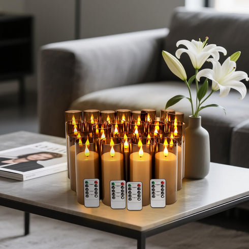 YOROXRG 24 Pack (D2.2 5" 6" 7")(Grey) Halloween Decoration Flickering Flameless Candles Battery Operated Timer Led
