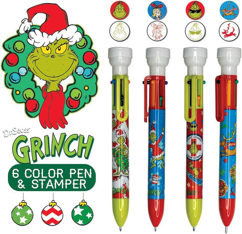 Raymond Geddes Grinch 6 Colored Pens with Stamper, Pack of 12