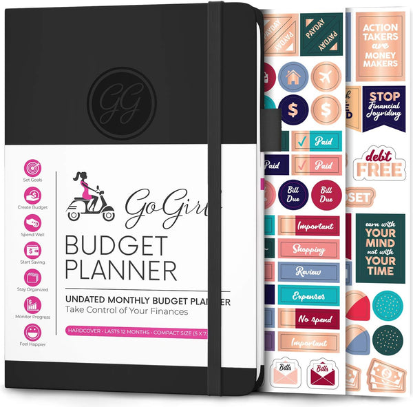 GoGirl Budget Planner - Monthly Financial Organizer Budget Book, Expense Tracker Notebook, Compact (Black)