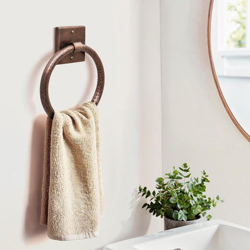 7-Inch Hammered Monarch Abode Bathroom Towel Holder Round Antique Copper Bathroom Hand Towel Holder for Bathrooms Wall