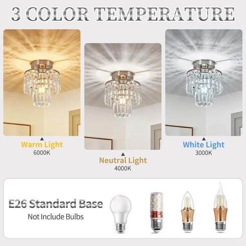 K9 Room,1-Light E26 Crystal Ceiling Chandelier,Mini Chandelier Light Fixture with Crystals,Brushed Nickel Finish