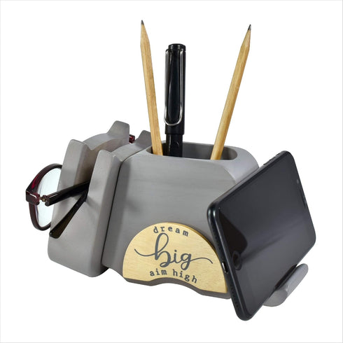 I'm Wood Multipurpose Eyeglass Phone Pen & Pencil Holder, Stationery Desk Organizer for Home Office Decor, "Dream Big
