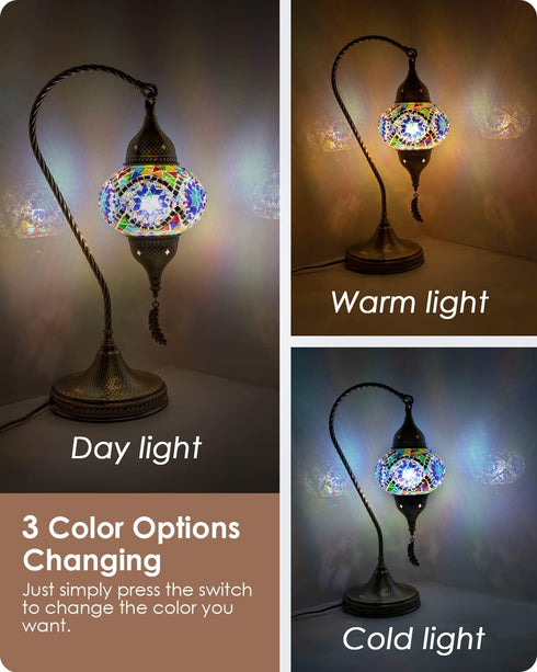 Yarra-Decor Turkish Moroccan Mosaic Table Lamp with Bronze Base, Handmade Tiffany Mosaic Glass Bedside Lamps